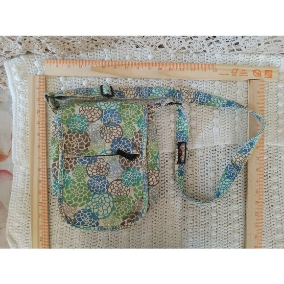 Kavu Bags Kavu Floral Across Body Messenger Bag Purse Blue Green